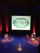Graeme Swann and Henry Blofeld Great British Spin Off stage.